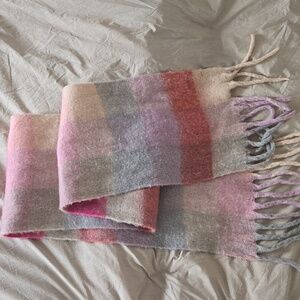 Lyla +Lux Colorful Plaid Scarf with Fringe